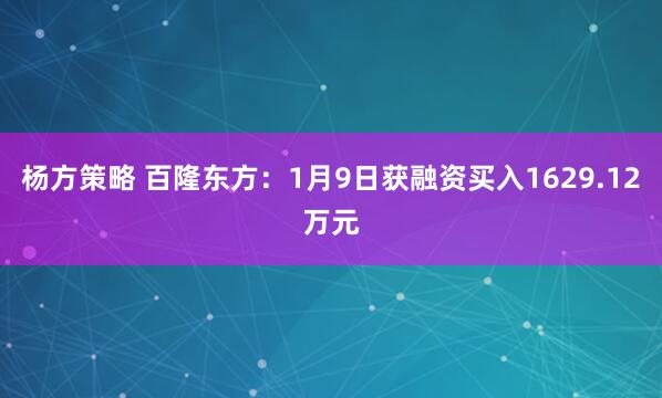 杨方策略 百隆东方:1月9日获融资买入1629.12万元